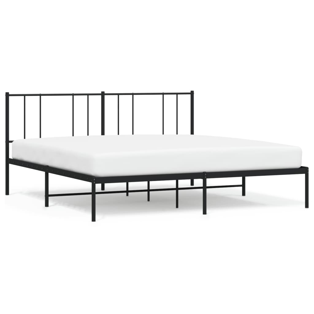 Sengeramme i metall med sengegavl svart 200x200 cm
