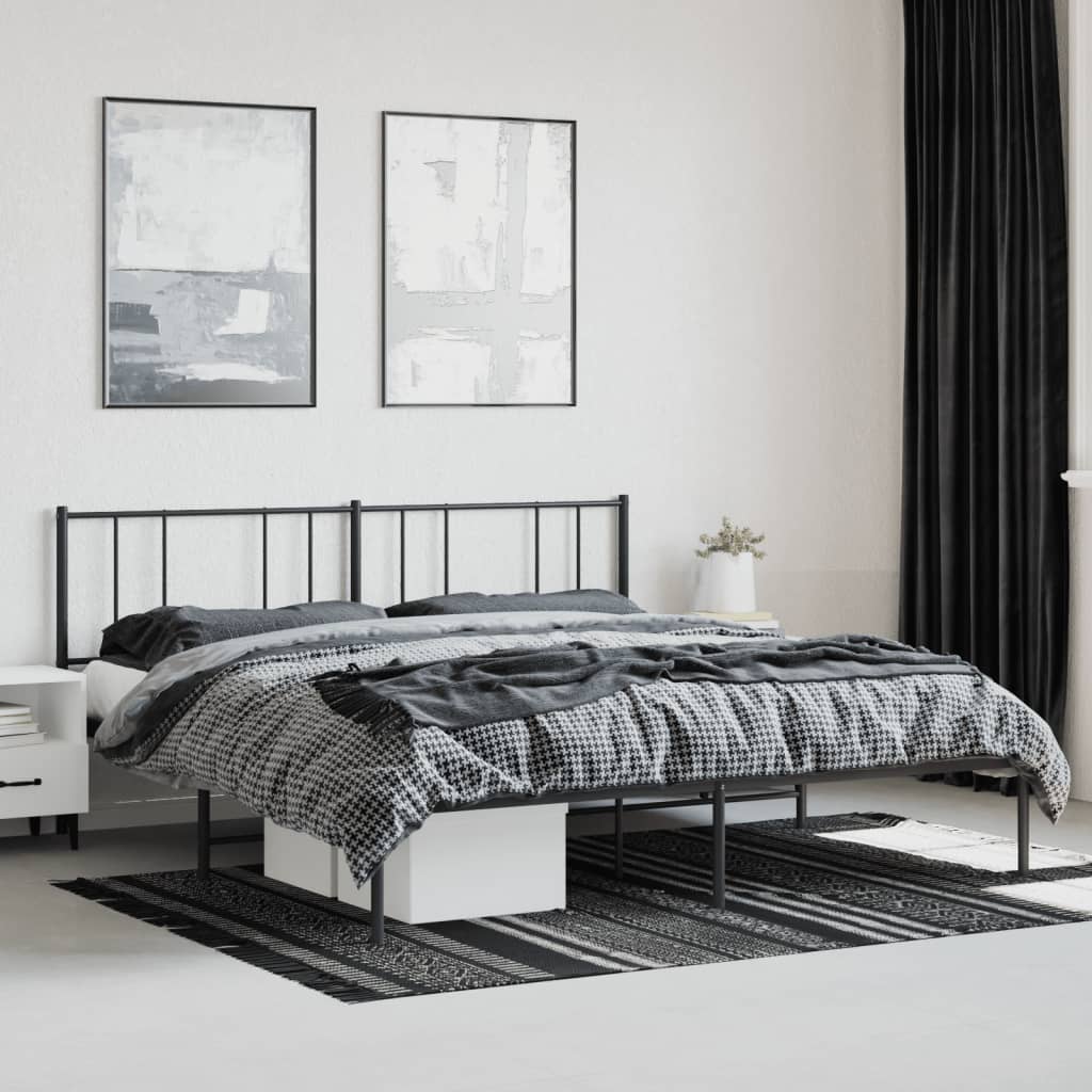 Sengeramme i metall med sengegavl svart 200x200 cm