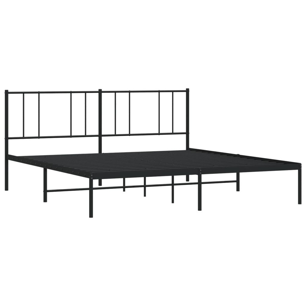 Sengeramme i metall med sengegavl svart 200x200 cm