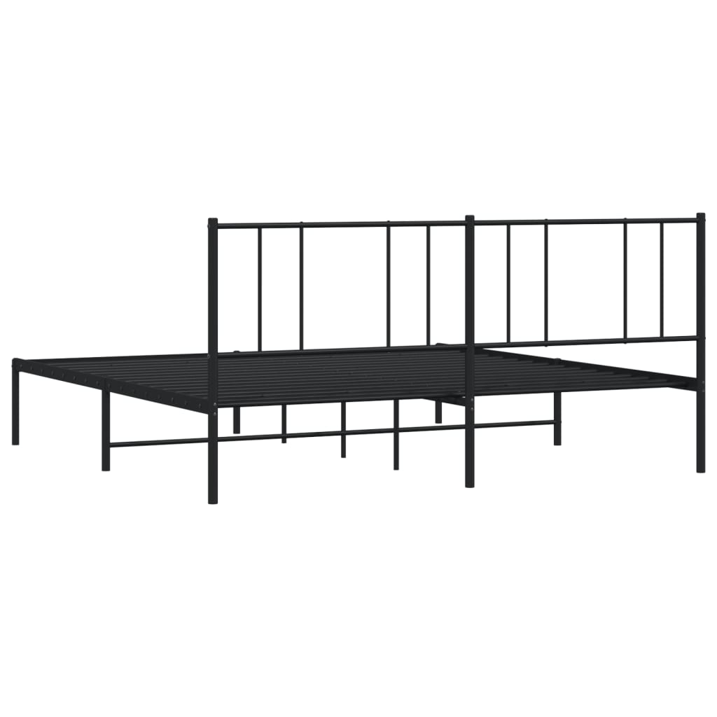 Sengeramme i metall med sengegavl svart 200x200 cm