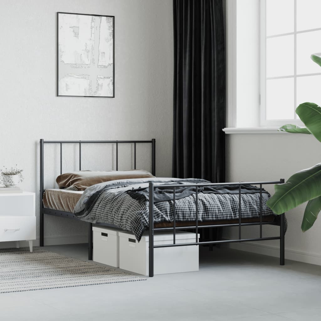 Sengeramme i metall med hode- og fotgavl svart 80x200 cm
