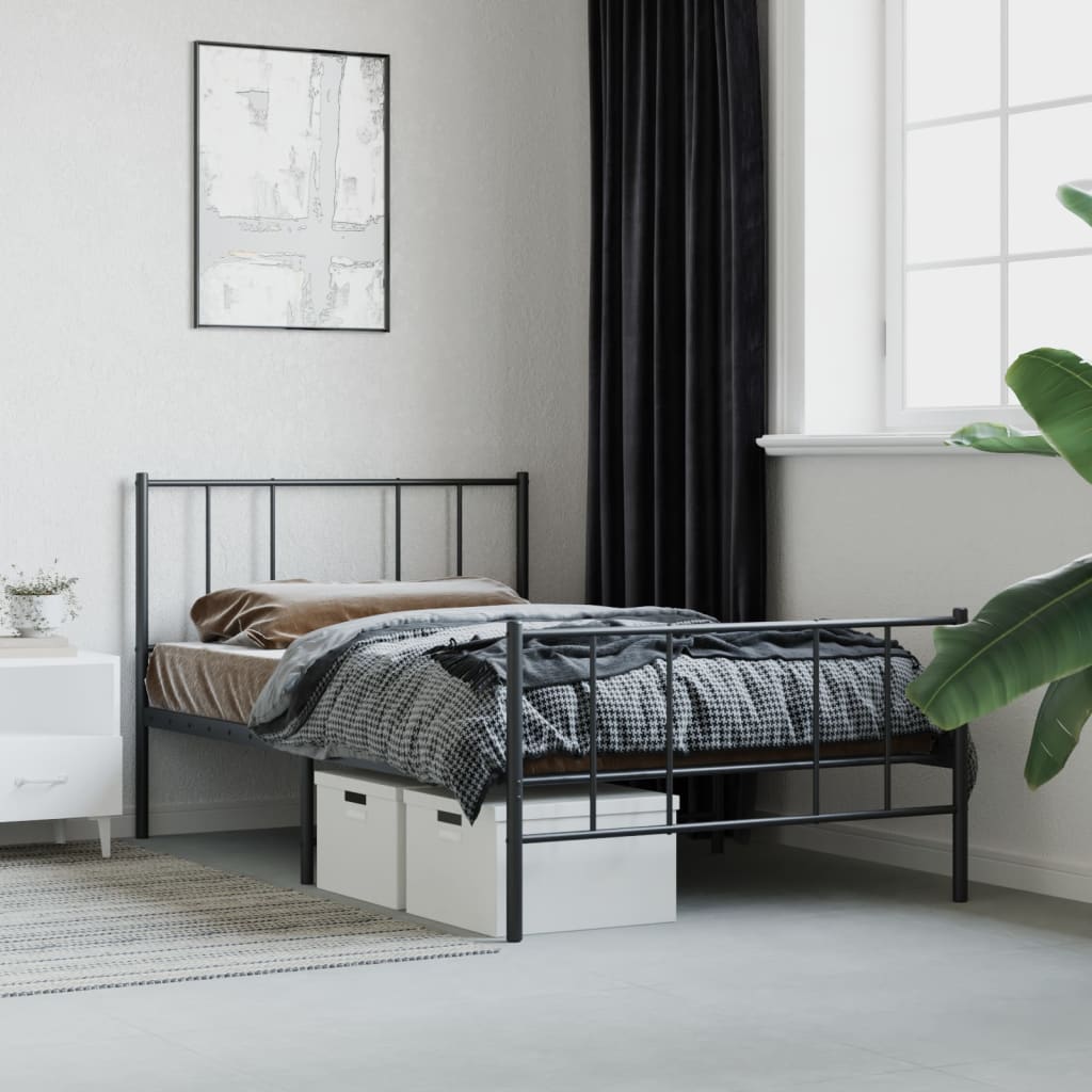 Sengeramme i metall med hode- og fotgavl svart 90x190 cm