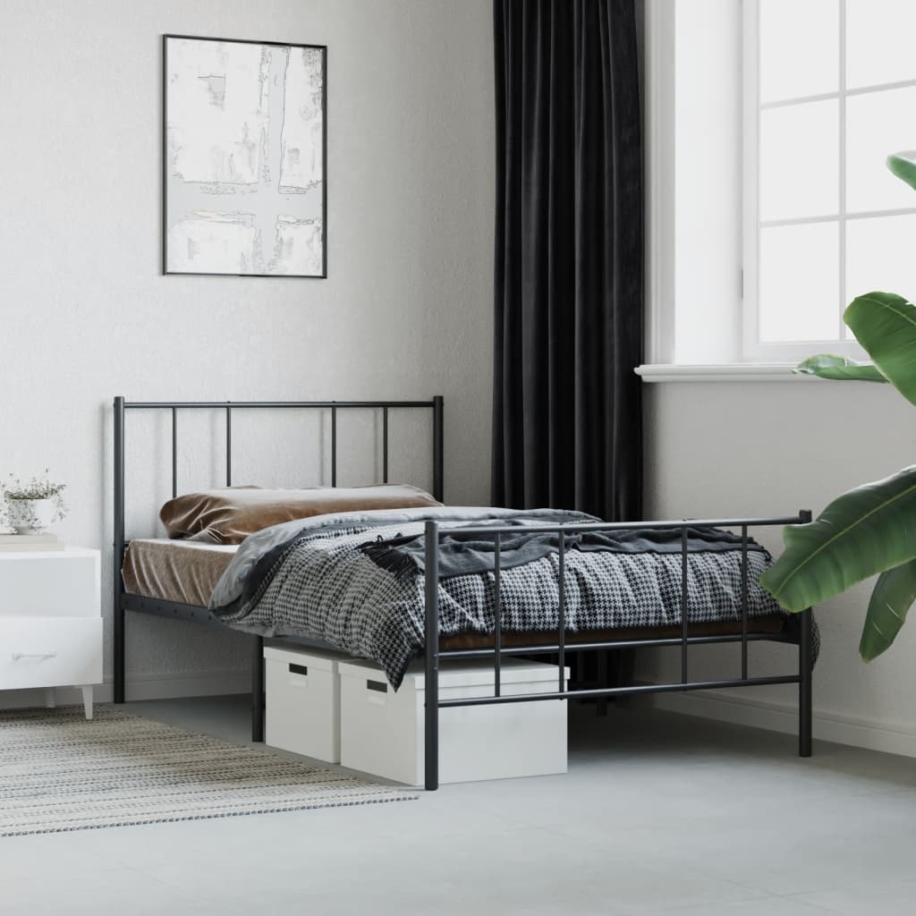 Sengeramme i metall med hode- og fotgavl svart 100x190 cm