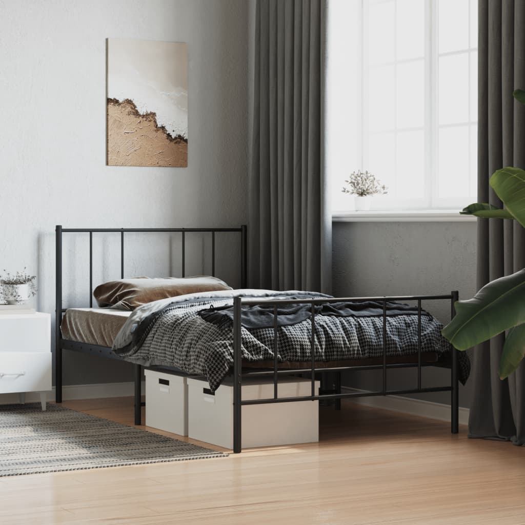Sengeramme i metall med hode- og fotgavl svart 100x190 cm