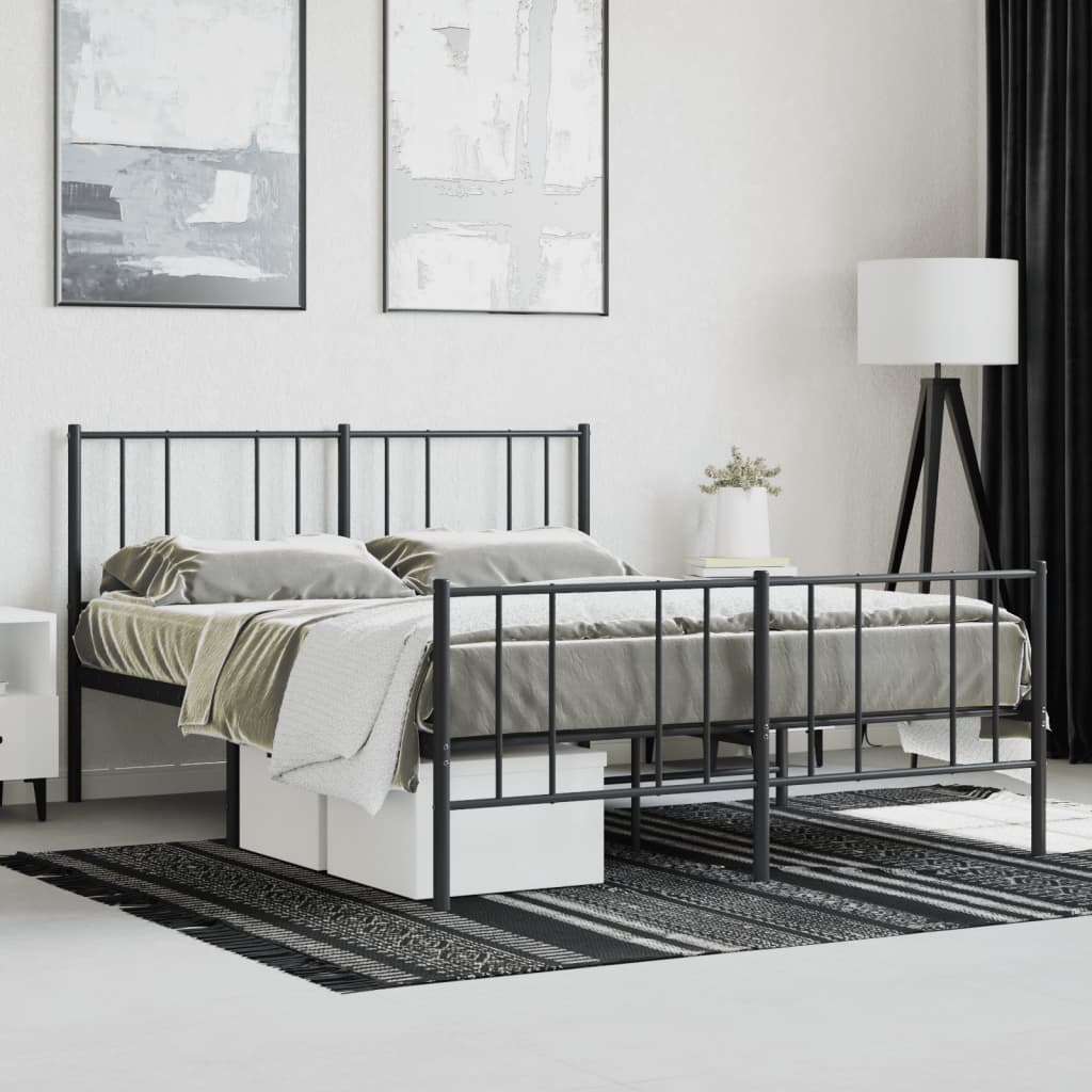 Sengeramme i metall med hode- og fotgavl svart 120x190 cm