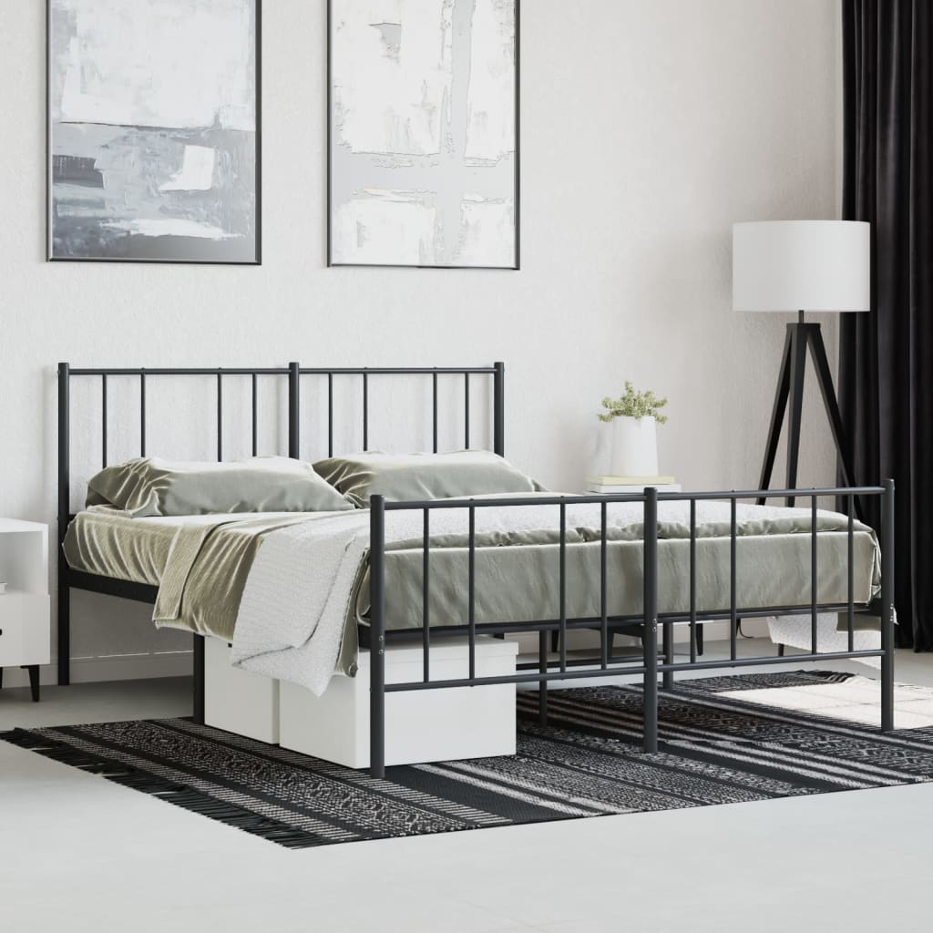 Sengeramme i metall med hode- og fotgavl svart 135x190 cm