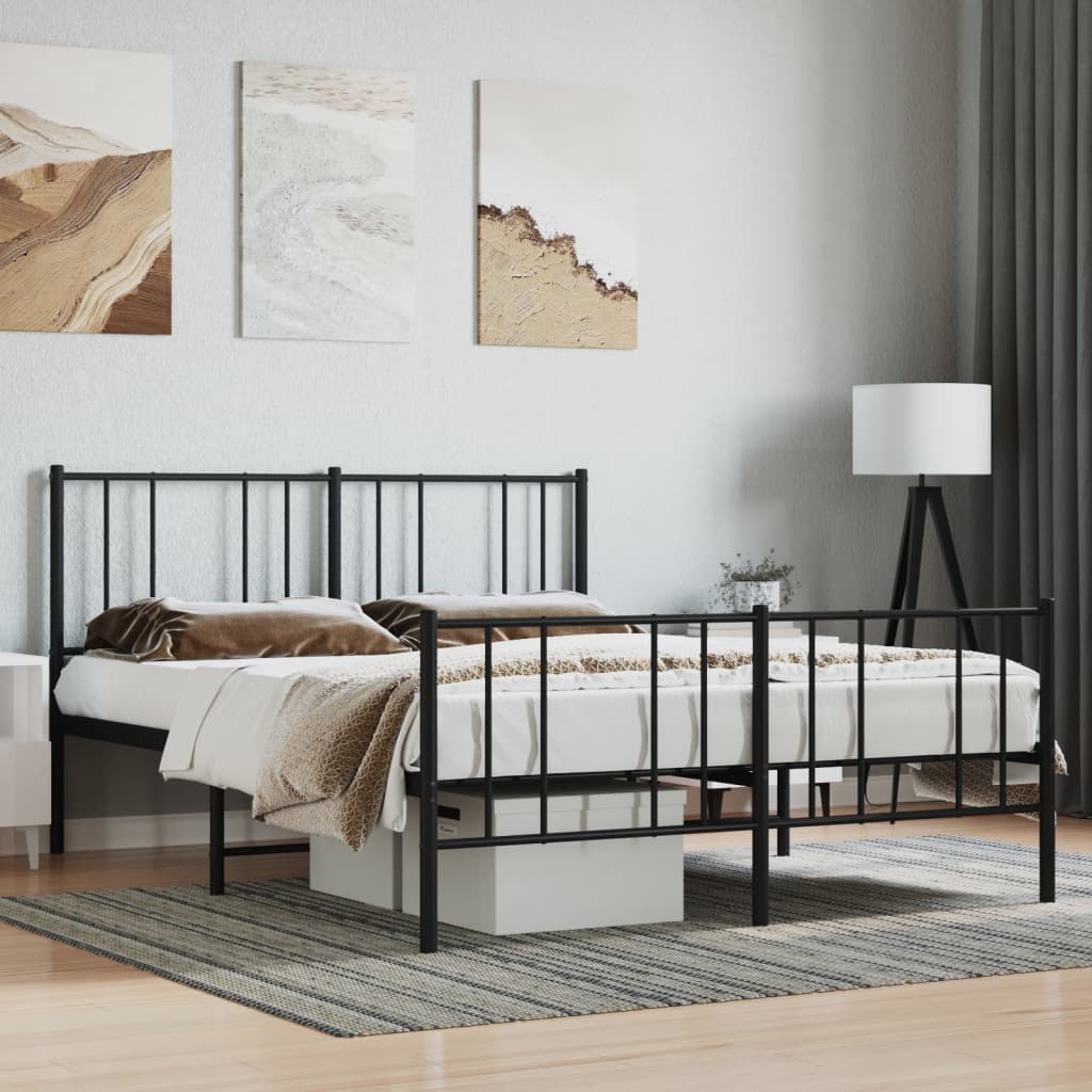 Sengeramme i metall med hode- og fotgavl svart 135x190 cm
