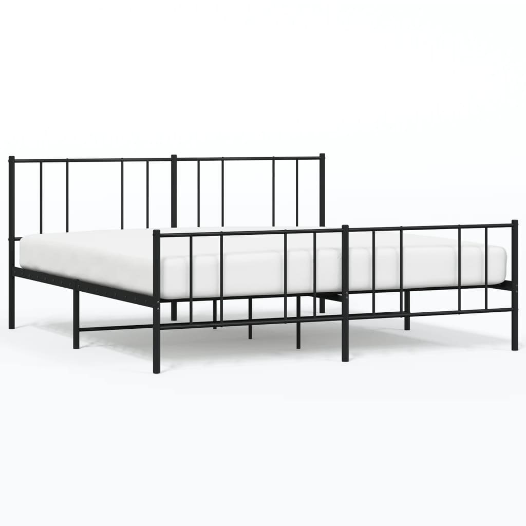 Sengeramme i metall med hode- og fotgavl svart 193x203 cm