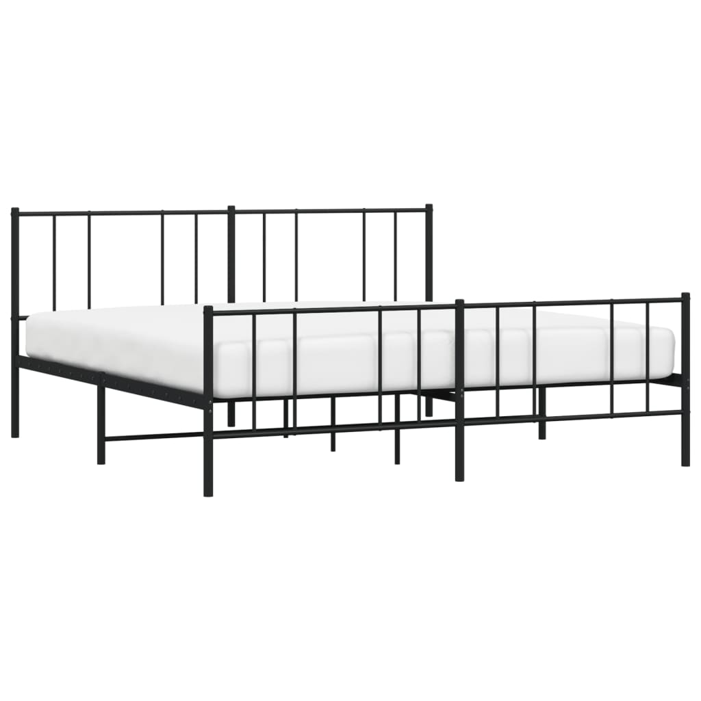 Sengeramme i metall med hode- og fotgavl svart 193x203 cm