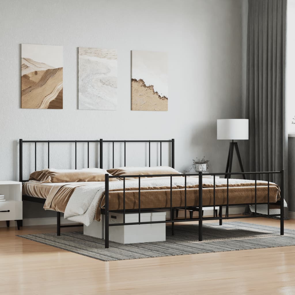 Sengeramme i metall med hode- og fotgavl svart 193x203 cm