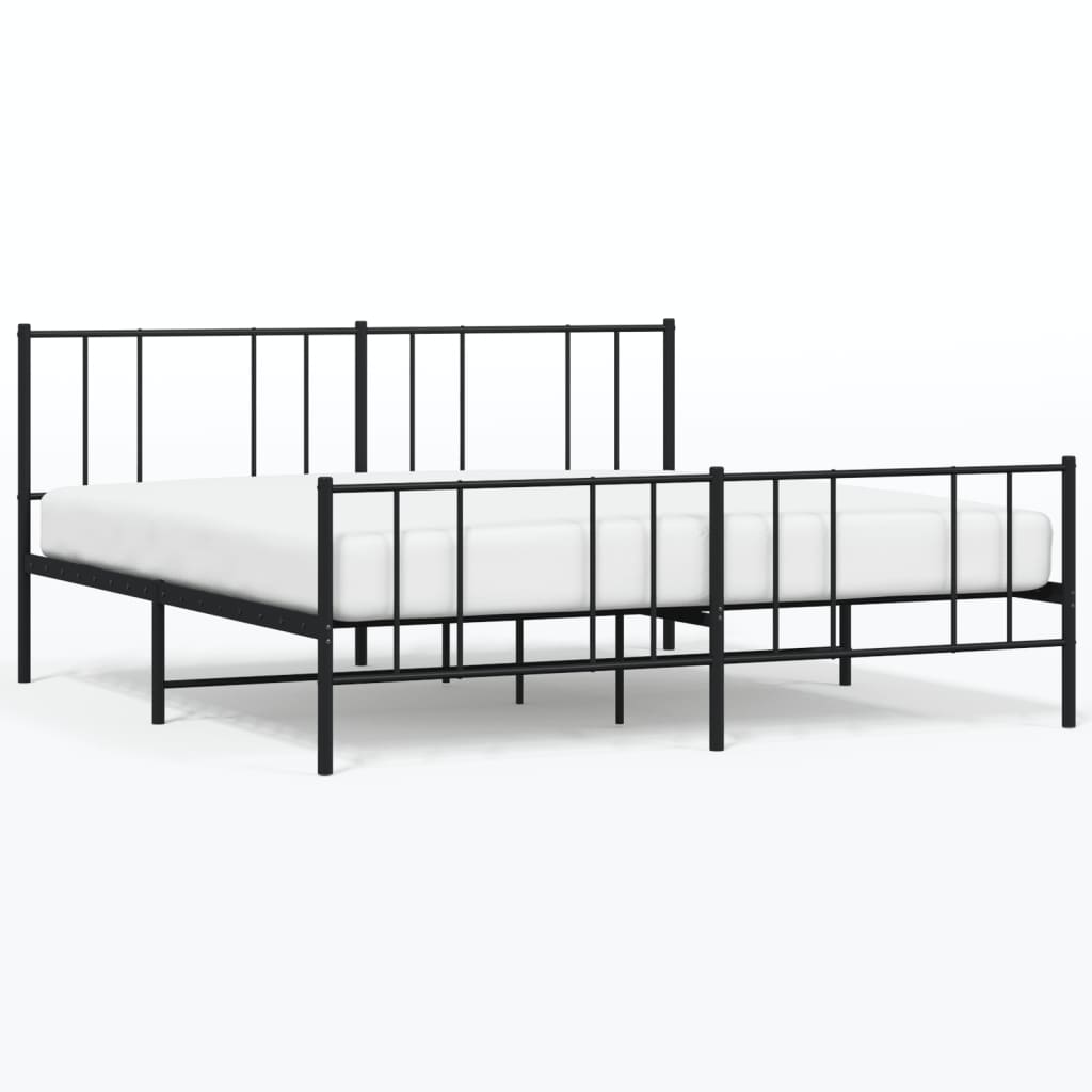 Sengeramme i metall med hode- og fotgavl svart 200x200 cm