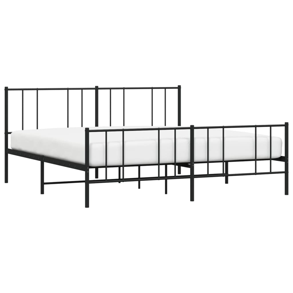 Sengeramme i metall med hode- og fotgavl svart 200x200 cm