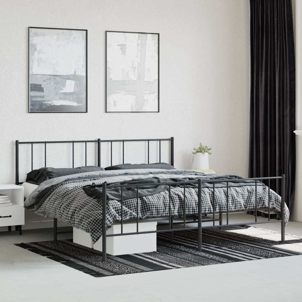 Sengeramme i metall med hode- og fotgavl svart 200x200 cm