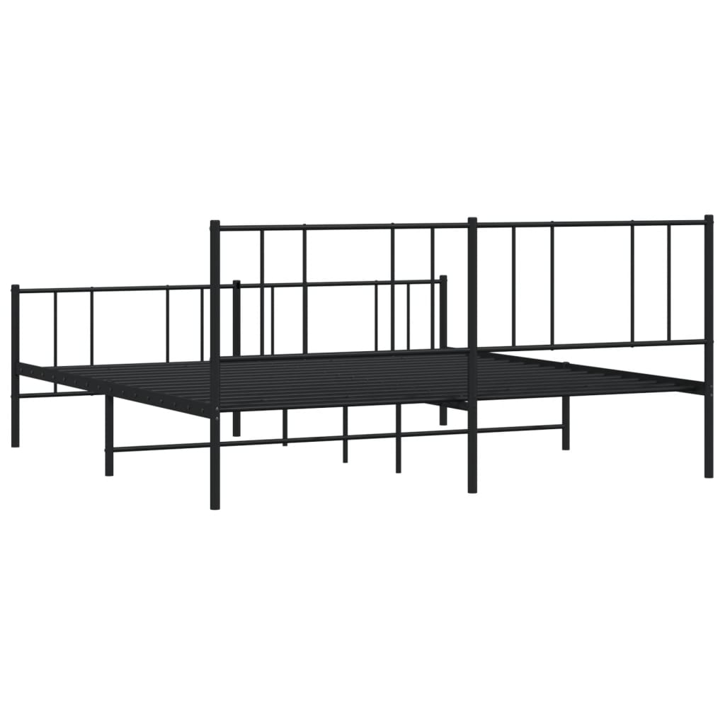 Sengeramme i metall med hode- og fotgavl svart 200x200 cm