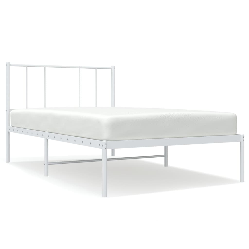 Sengeramme i metall uten madrass med hodegavl hvit 75x190 cm