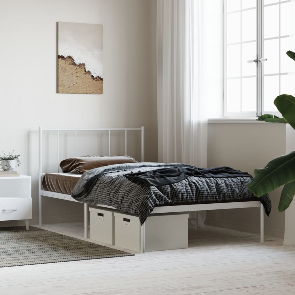 Sengeramme i metall uten madrass med hodegavl hvit 75x190 cm