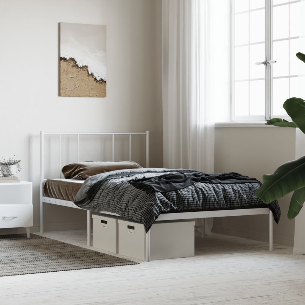 Sengeramme i metall med hodegavl hvit 90x190 cm