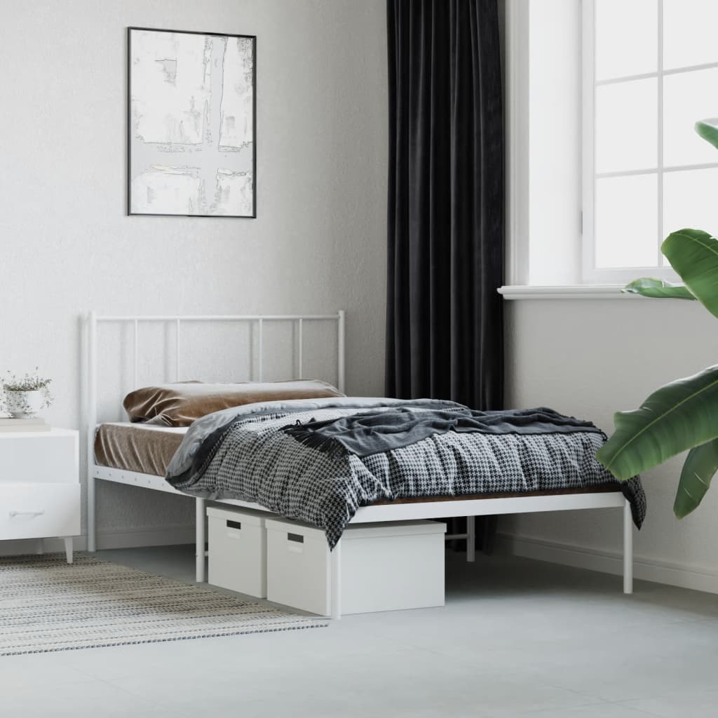 Sengeramme i metall med hodegavl hvit 90x190 cm