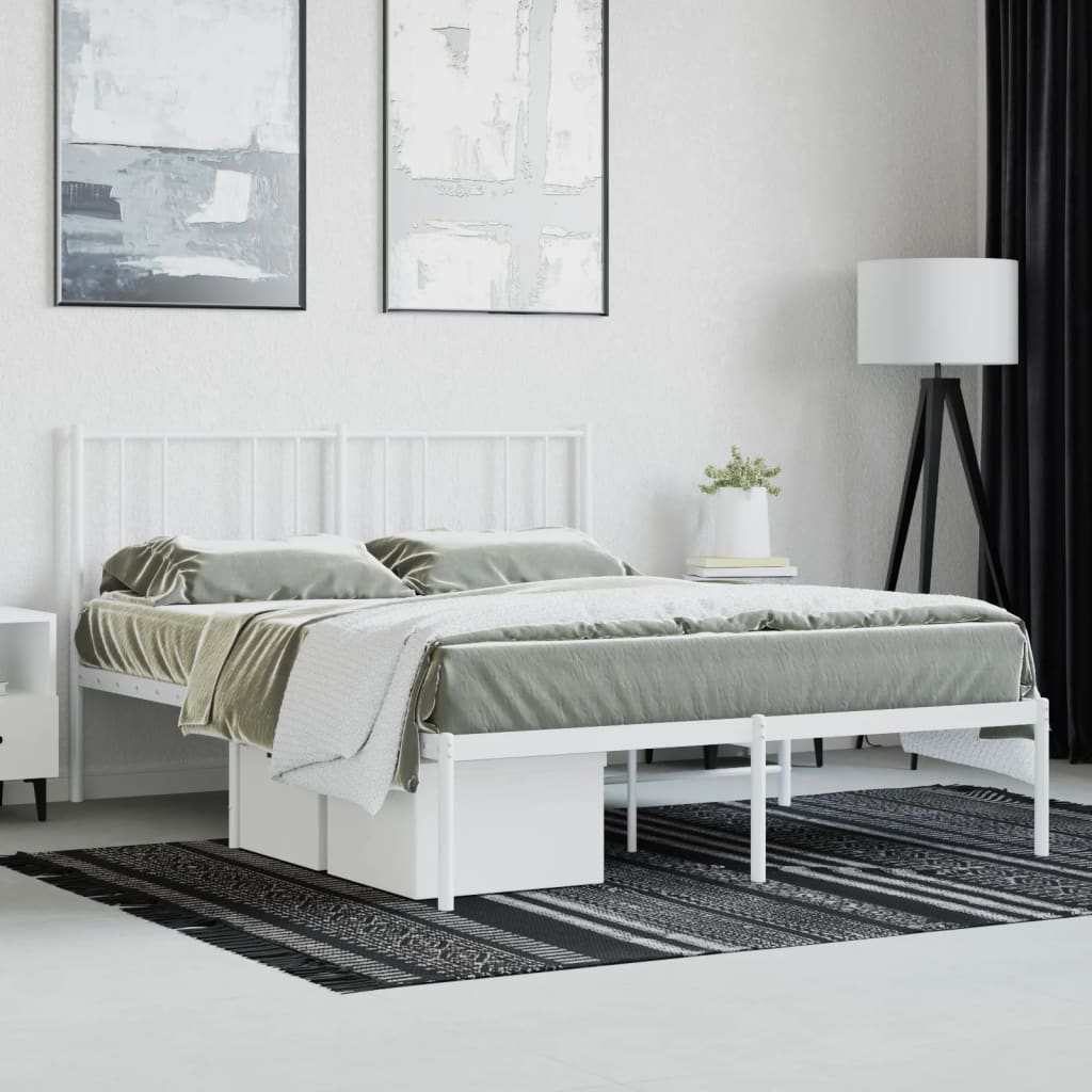 Sengeramme i metall med hodegavl hvit 135x190 cm