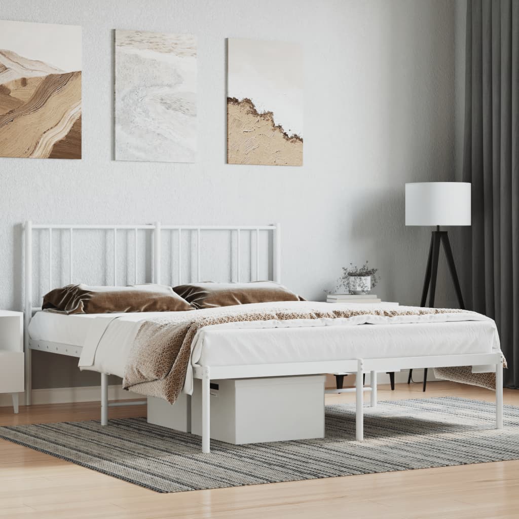 Sengeramme i metall med sengegavl hvit 160x200 cm