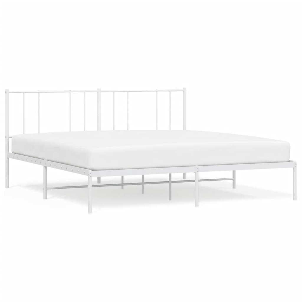 Sengeramme i metall med sengegavl hvit 200x200 cm