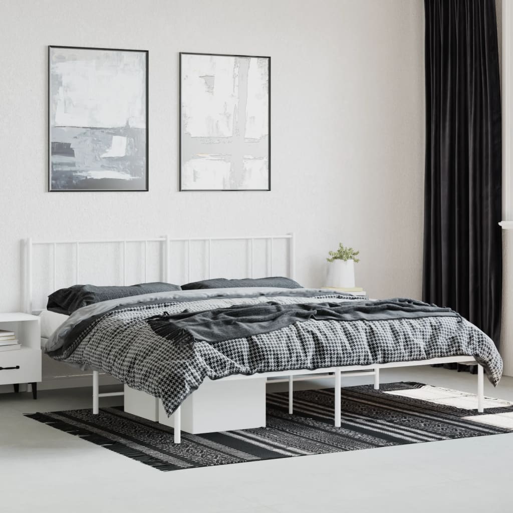 Sengeramme i metall med sengegavl hvit 200x200 cm