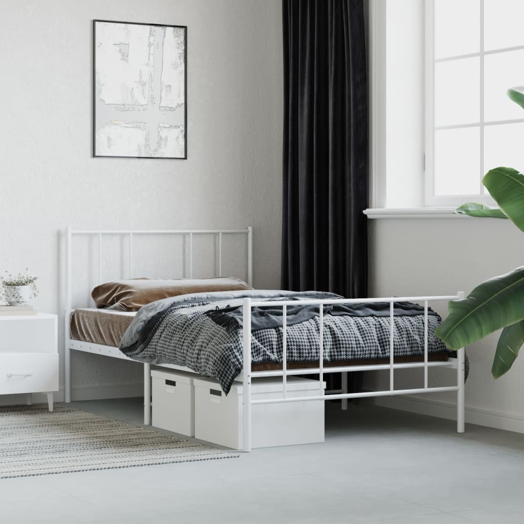 Sengeramme i metall med hode- og fotgavl hvit 90x200 cm