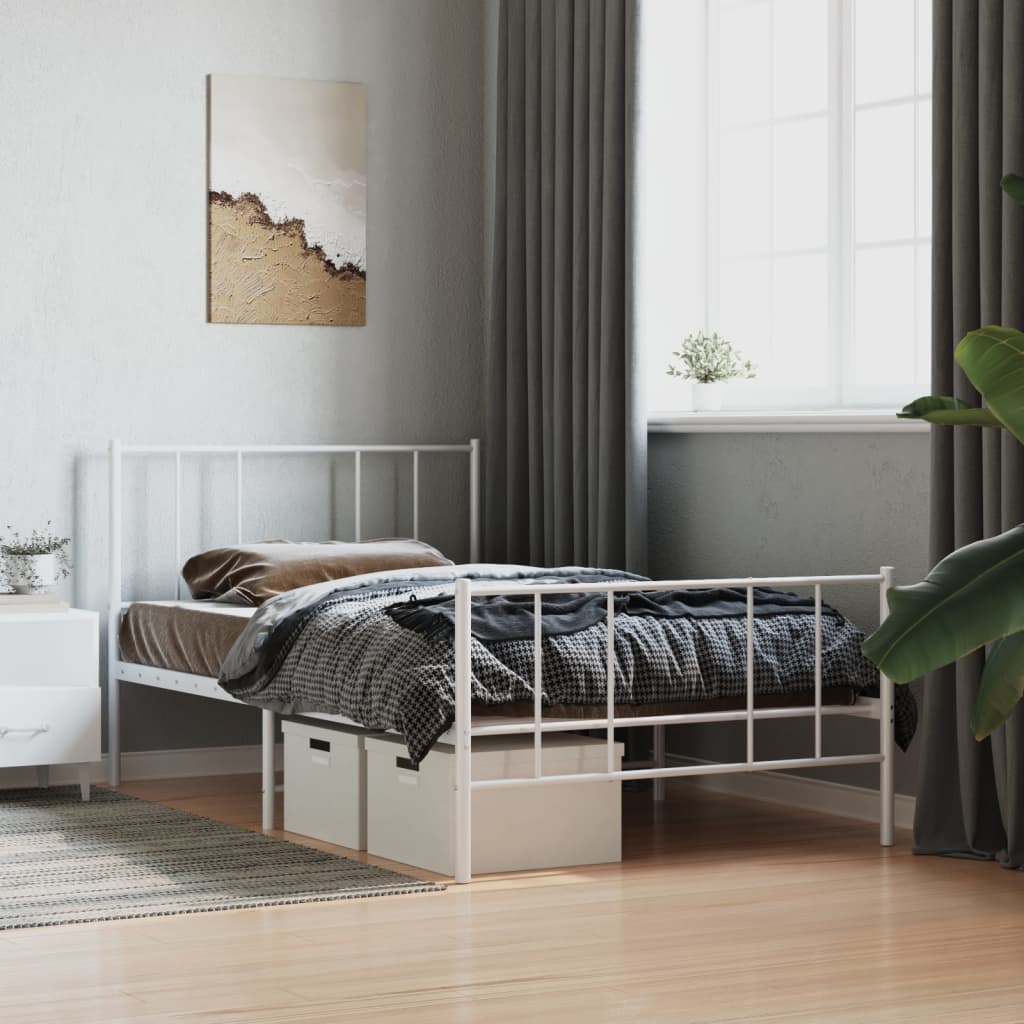 Sengeramme i metall med hode- og fotgavl hvit 90x200 cm