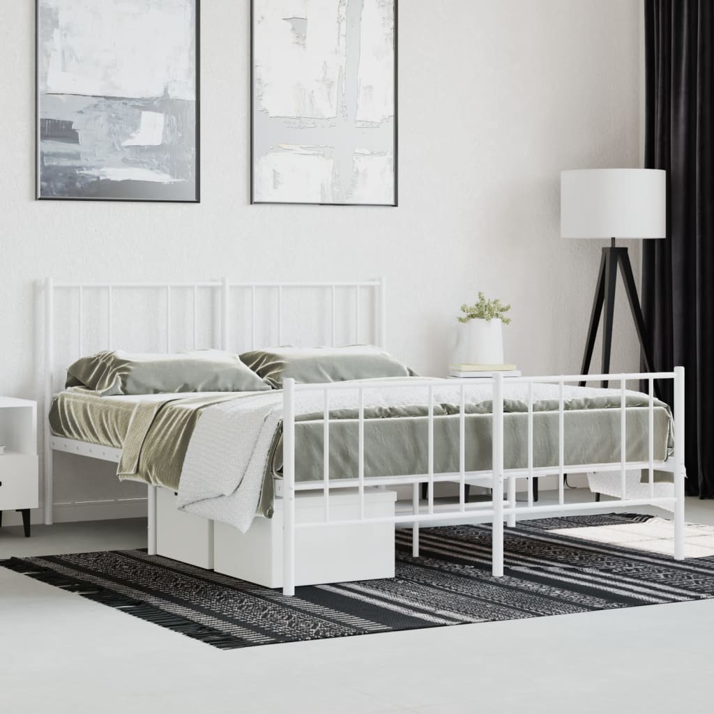 Sengeramme i metall med hode- og fotgavl hvit 120x190 cm