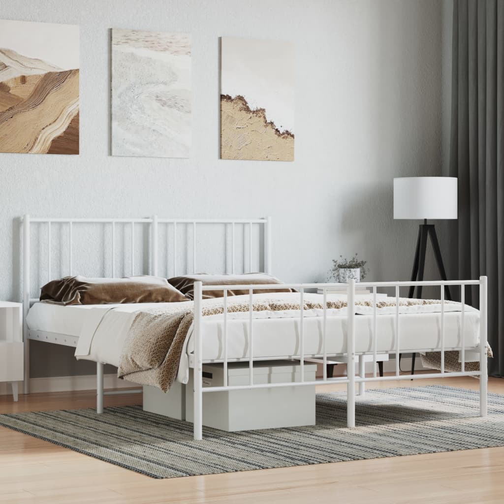 Sengeramme i metall med hode- og fotgavl hvit 120x190 cm