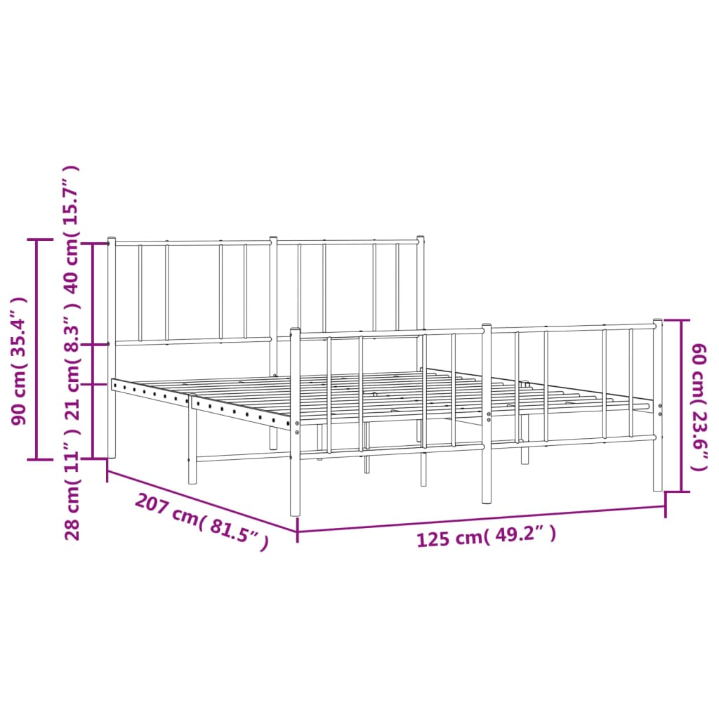 Sengeramme i metall med hode- og fotgavl hvit 120x200 cm
