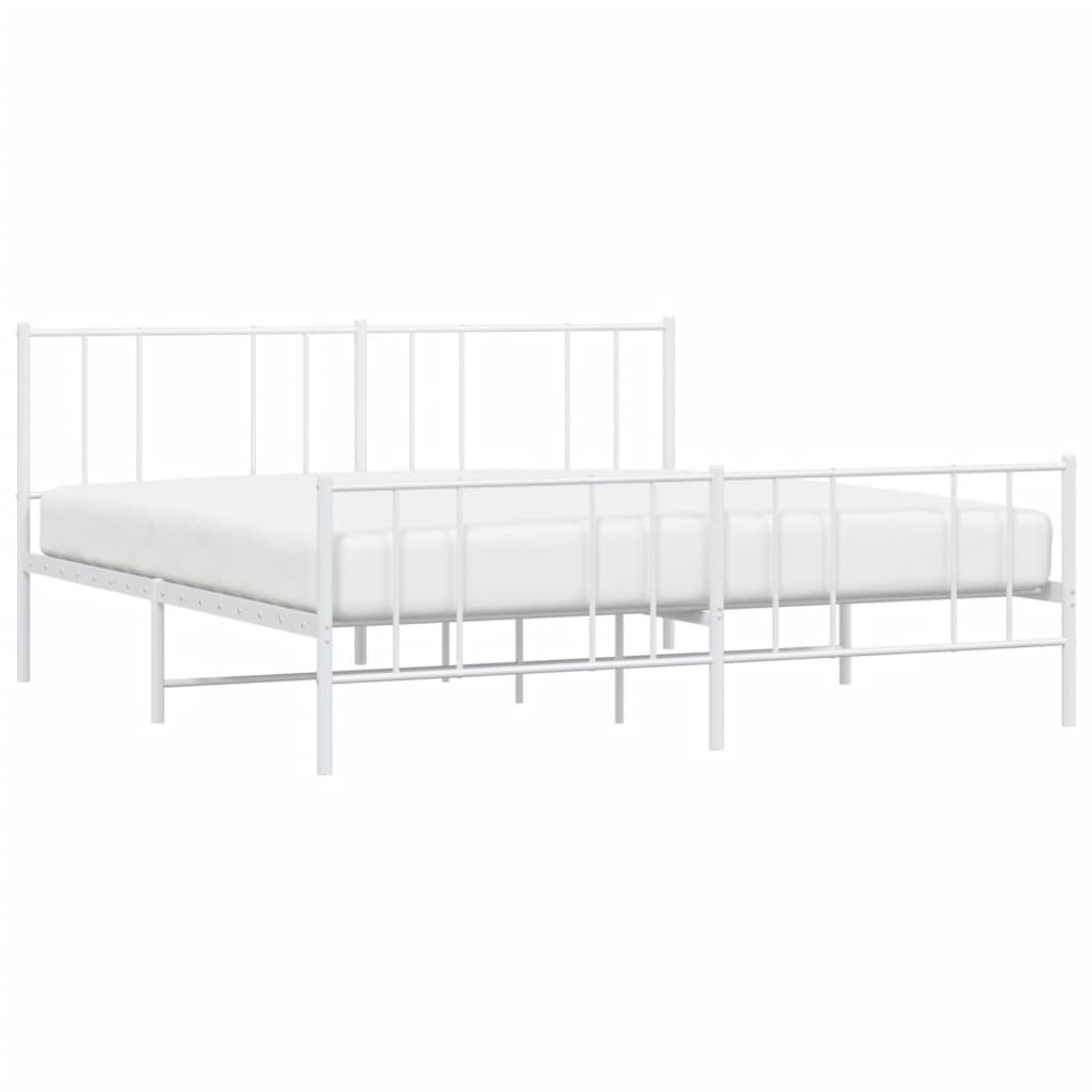 Sengeramme i metall med hode- og fotgavl hvit 193x203 cm