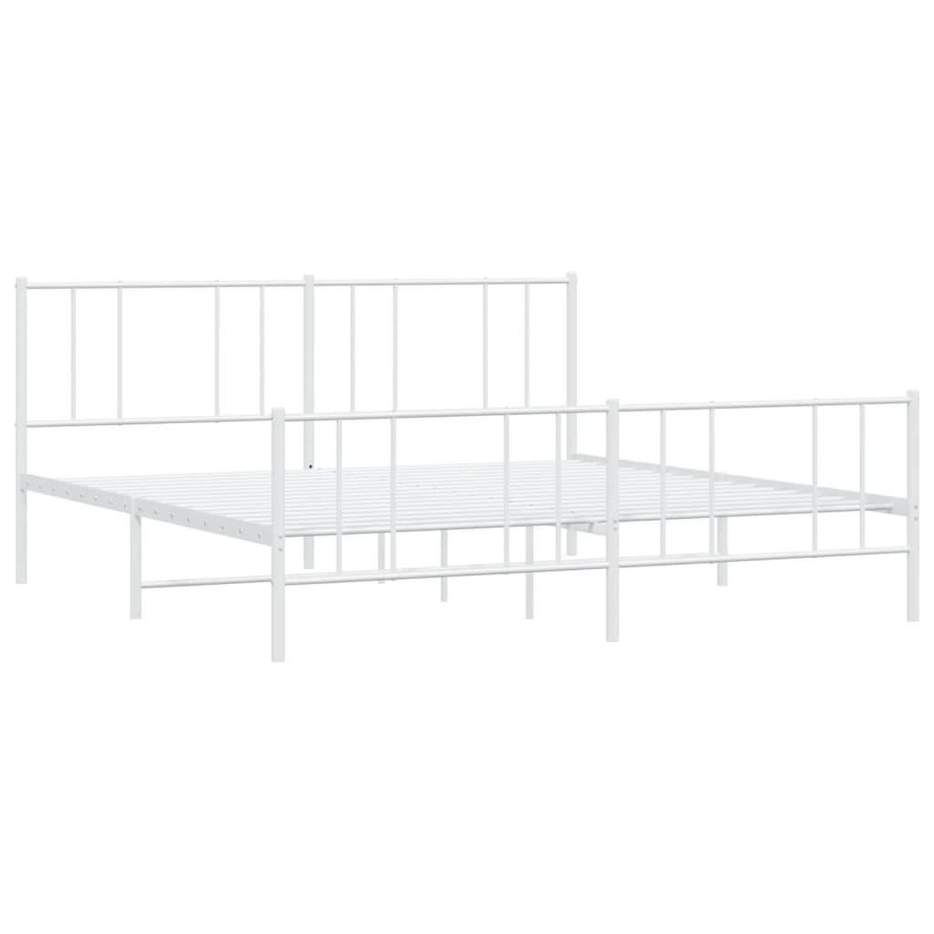 Sengeramme i metall med hode- og fotgavl hvit 193x203 cm