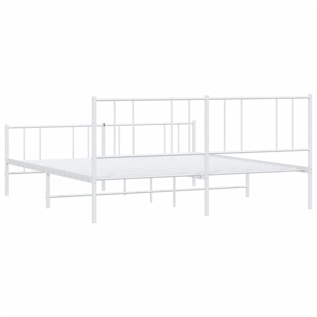 Sengeramme i metall med hode- og fotgavl hvit 193x203 cm