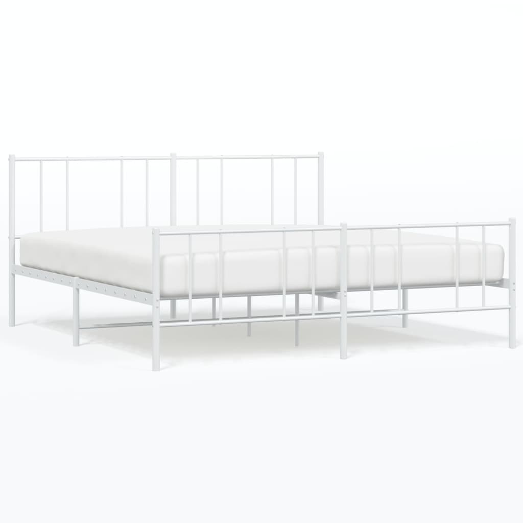 Sengeramme i metall med hode- og fotgavl hvit 200x200 cm