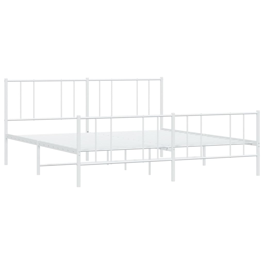 Sengeramme i metall med hode- og fotgavl hvit 200x200 cm