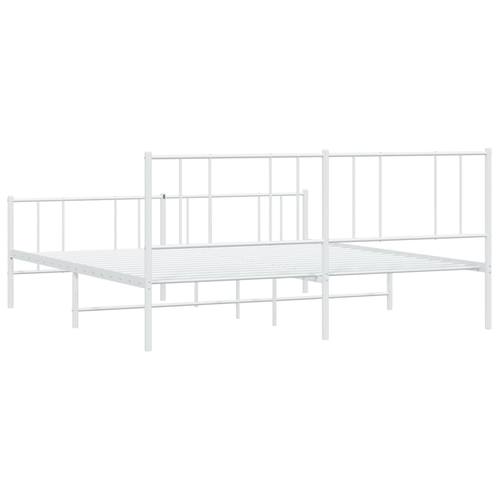 Sengeramme i metall med hode- og fotgavl hvit 200x200 cm