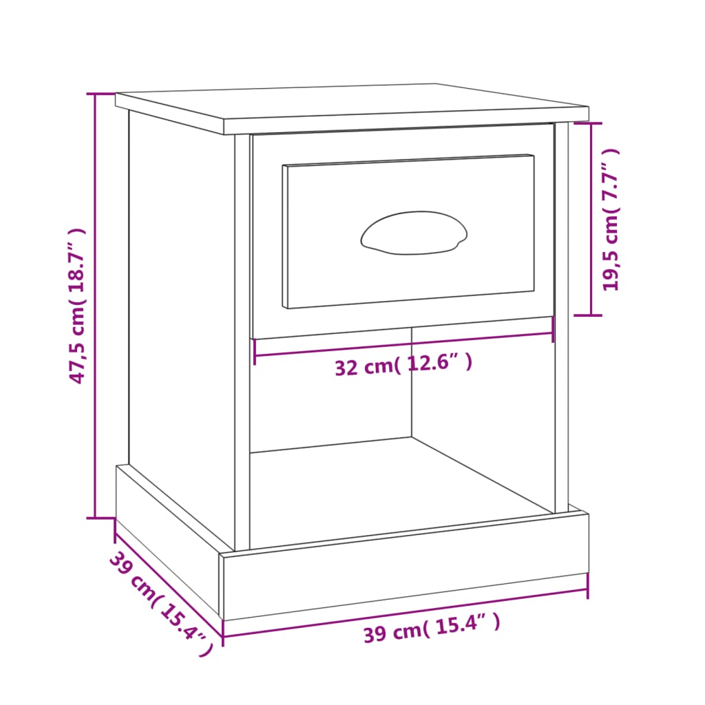 Nattbord 2 stk svart 39x39x47,5 cm konstruert tre