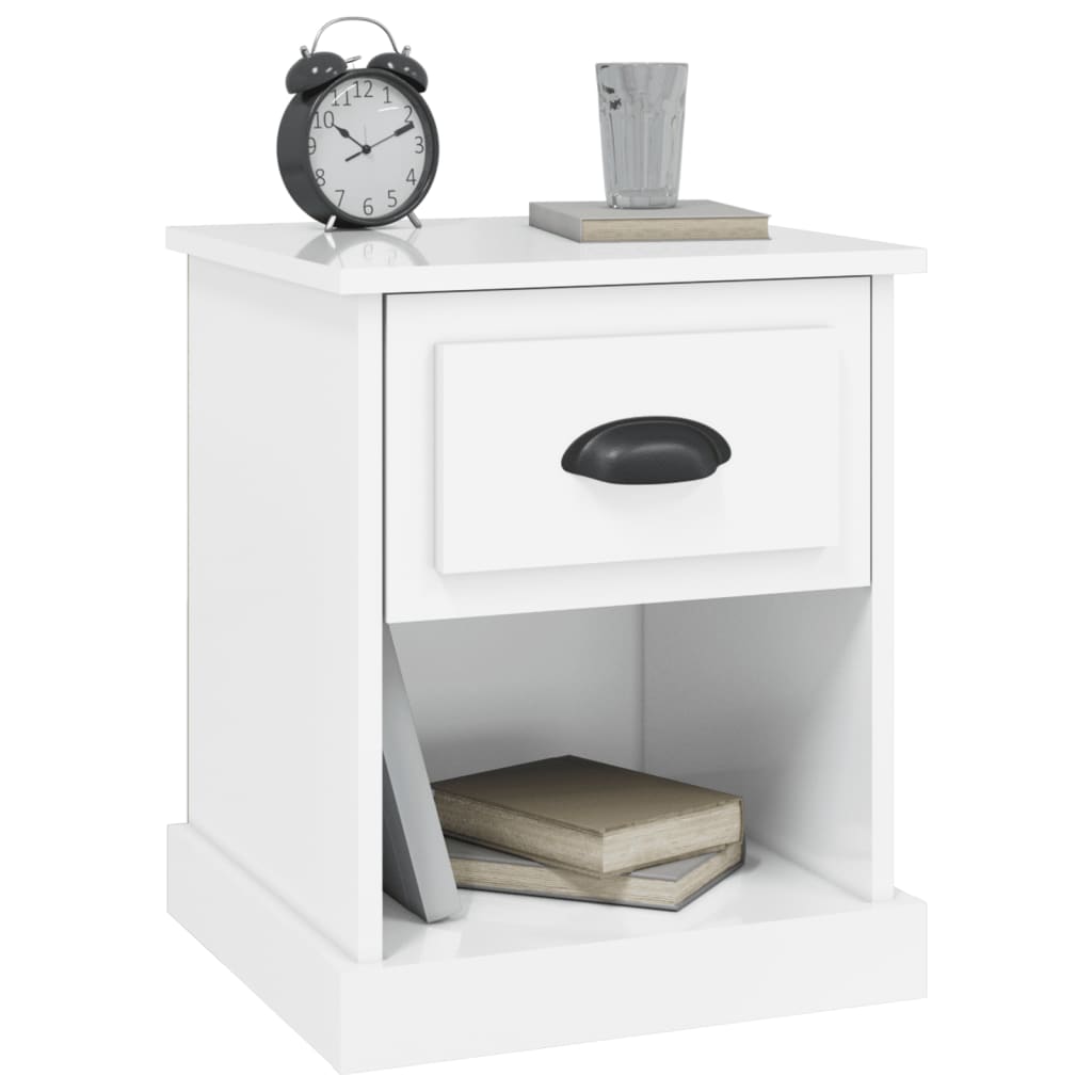 Nattbord 2 stk høyglans hvit 39x39x47,5 cm konstruert tre