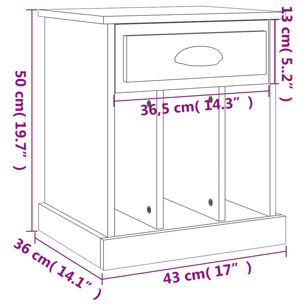 Nattbord 2 stk svart 43x36x50 cm