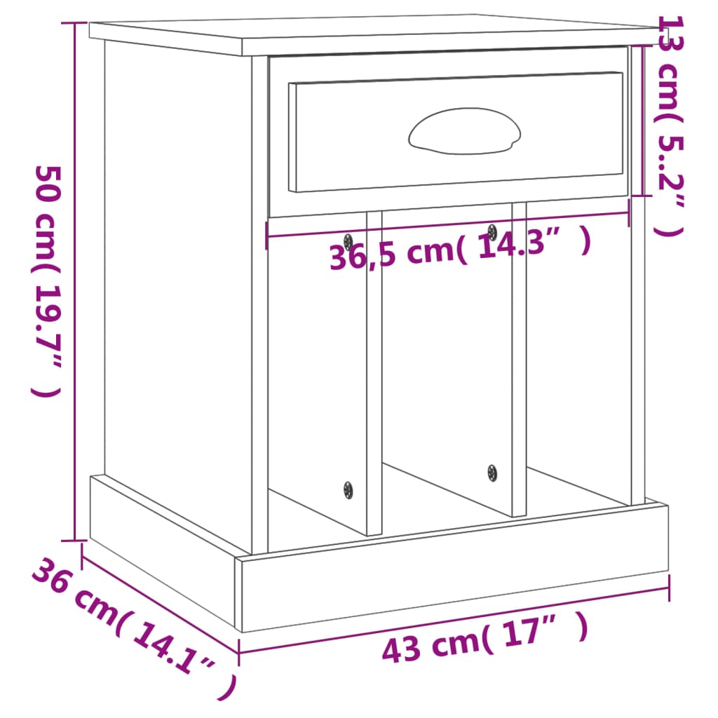 Nattbord 2 stk sonoma eik 43x36x50 cm