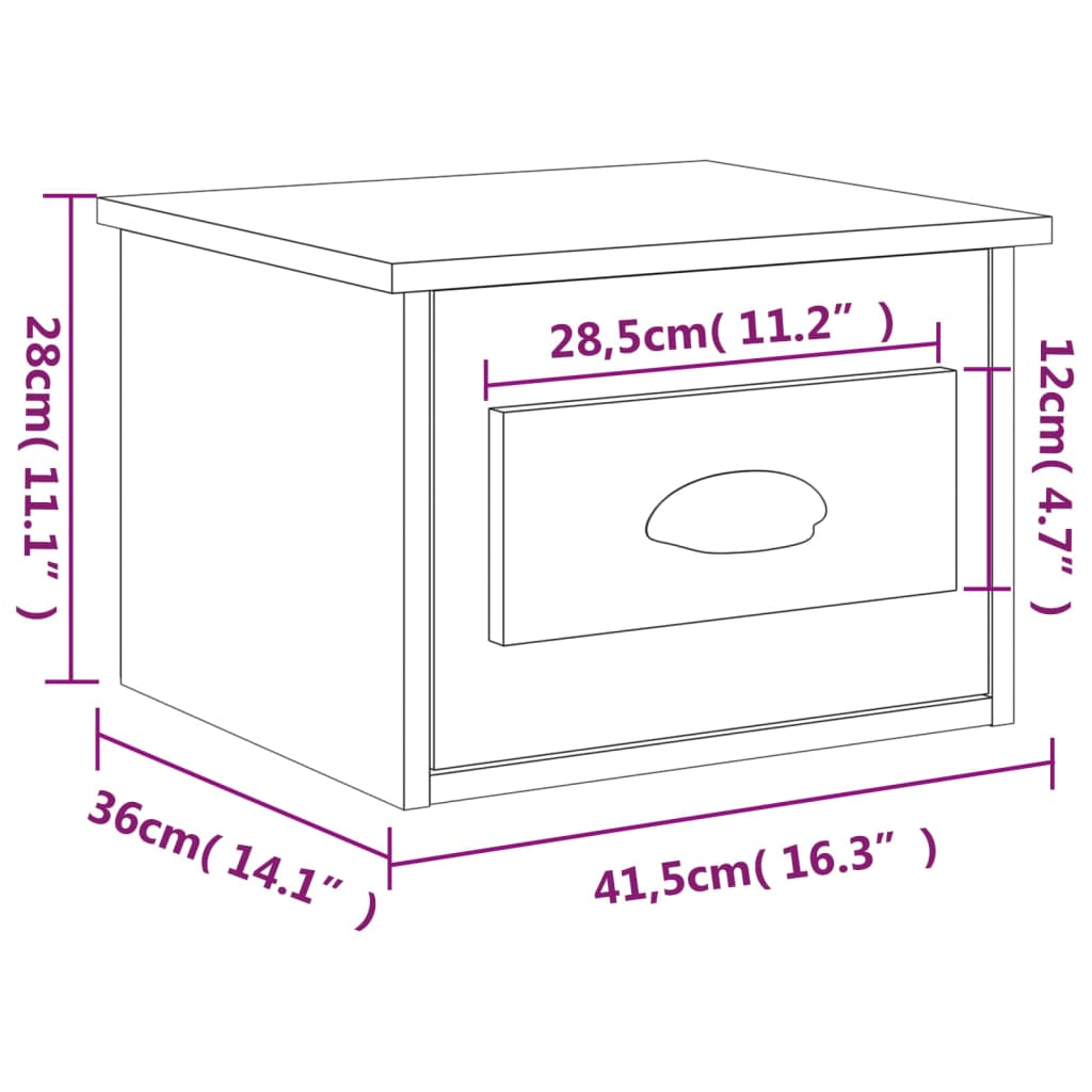 Veggmonterte nattbord 2 stk svart 41,5x36x28 cm