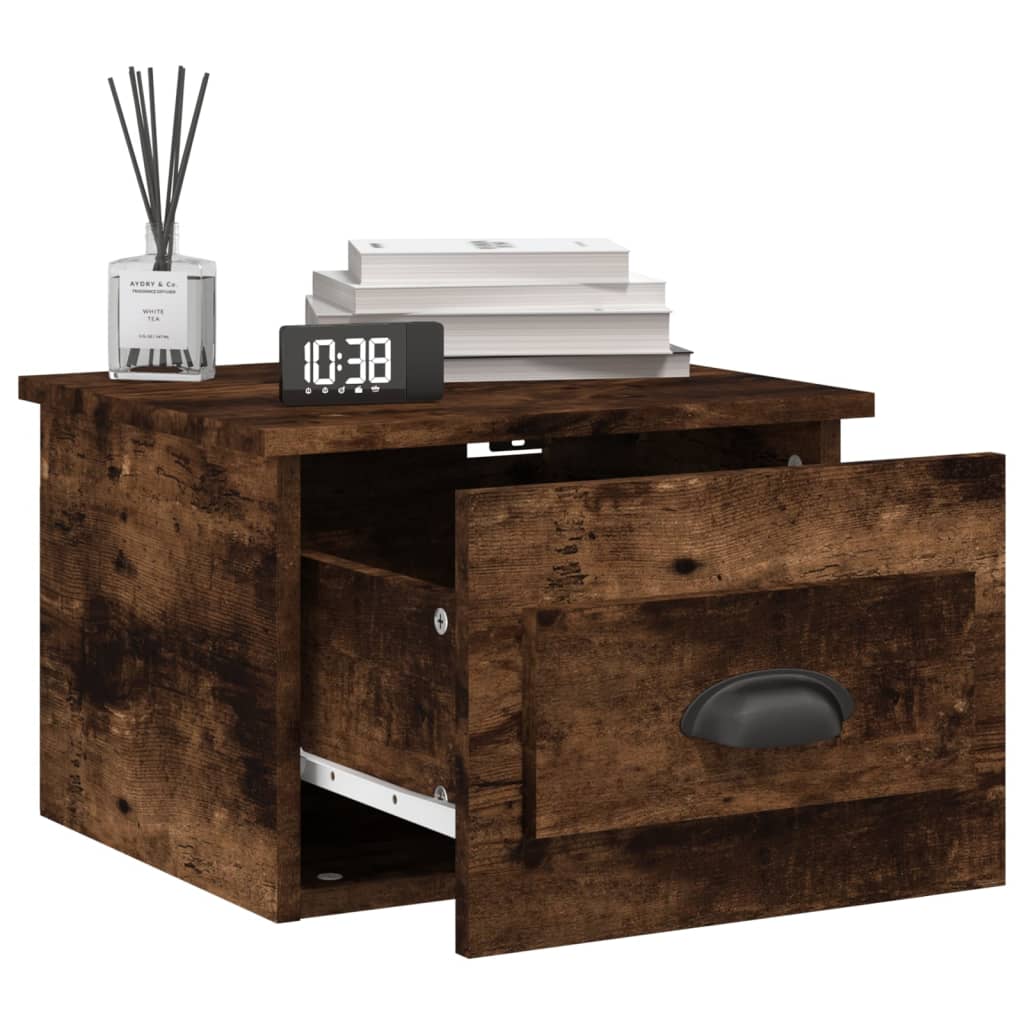 Veggmontert nattbord røkt eik 41,5x36x28 cm