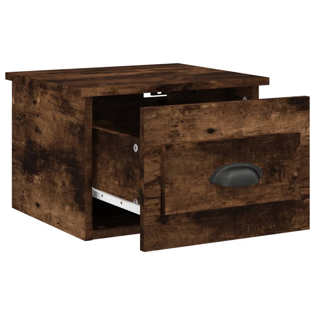 Veggmontert nattbord røkt eik 41,5x36x28 cm