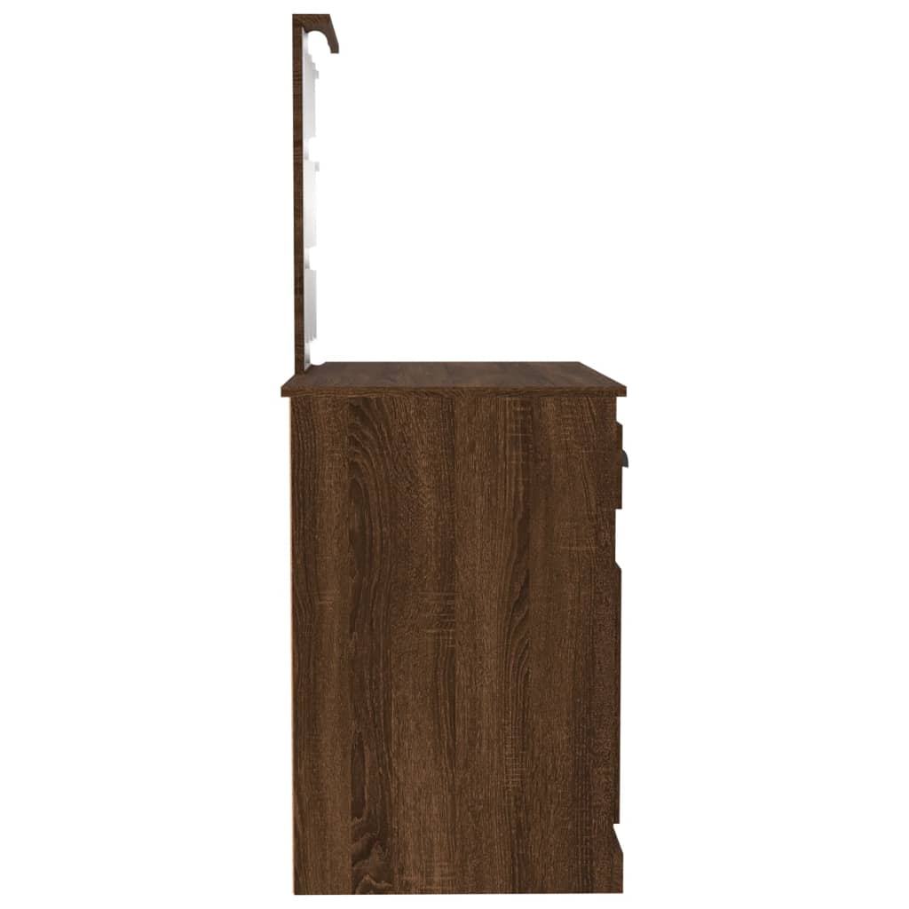 Sminkebord med LED brun eik 90x50x132,5 cm konstruert tre