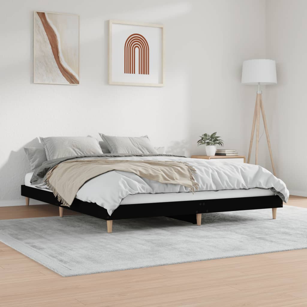 Sengeramme svart 200x200 cm konstruert tre