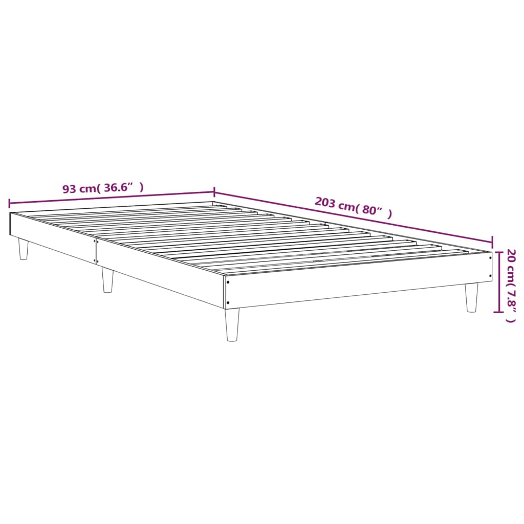 Sengeramme uten madrass røkt eik 90x200 cm konstruert tre