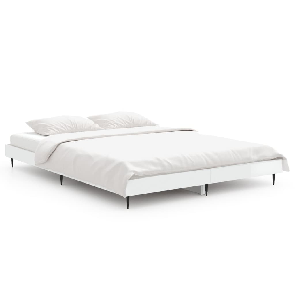 Sengeramme høyglans hvit 140x190 cm konstruert tre