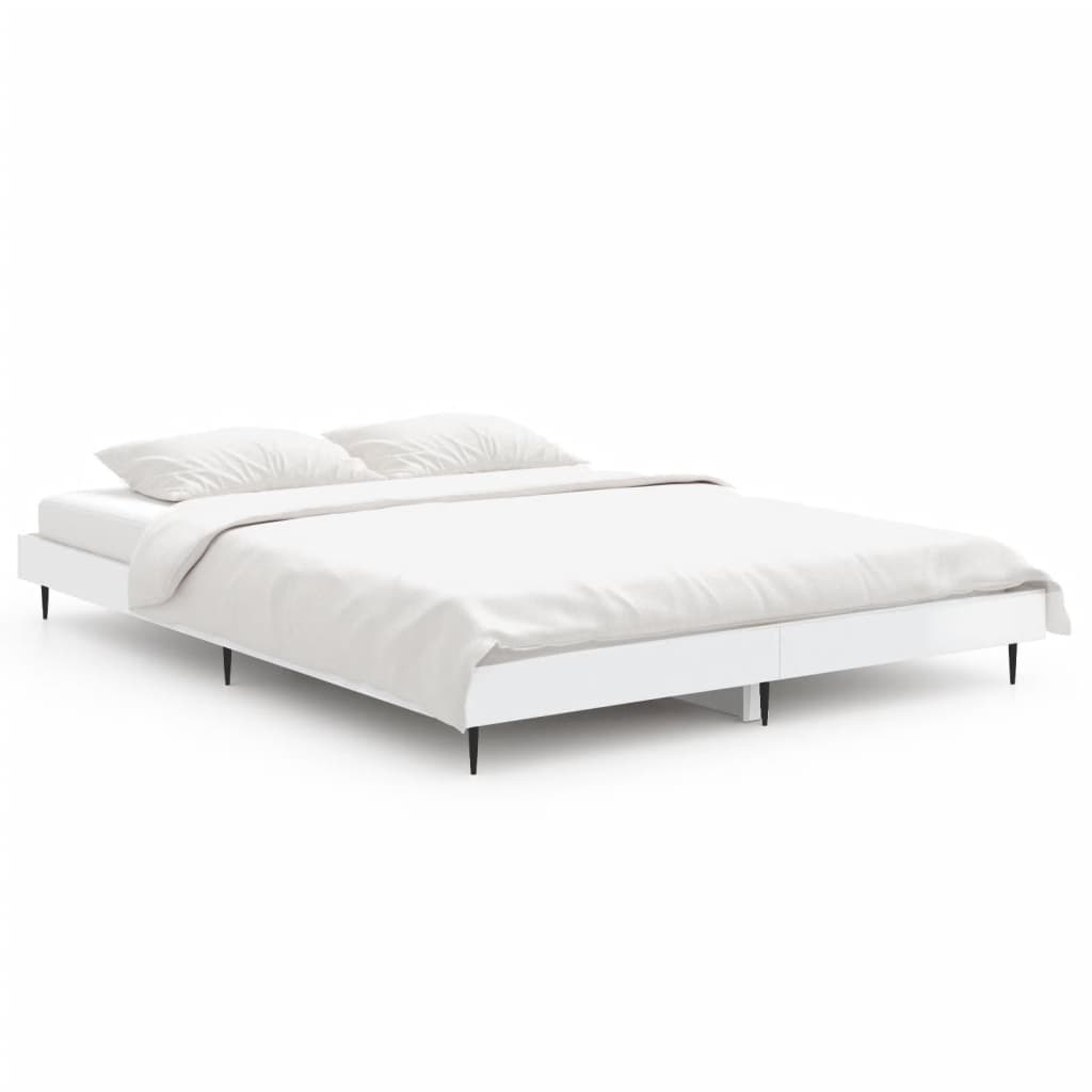 Sengeramme høyglans hvit 135x190 cm konstruert tre