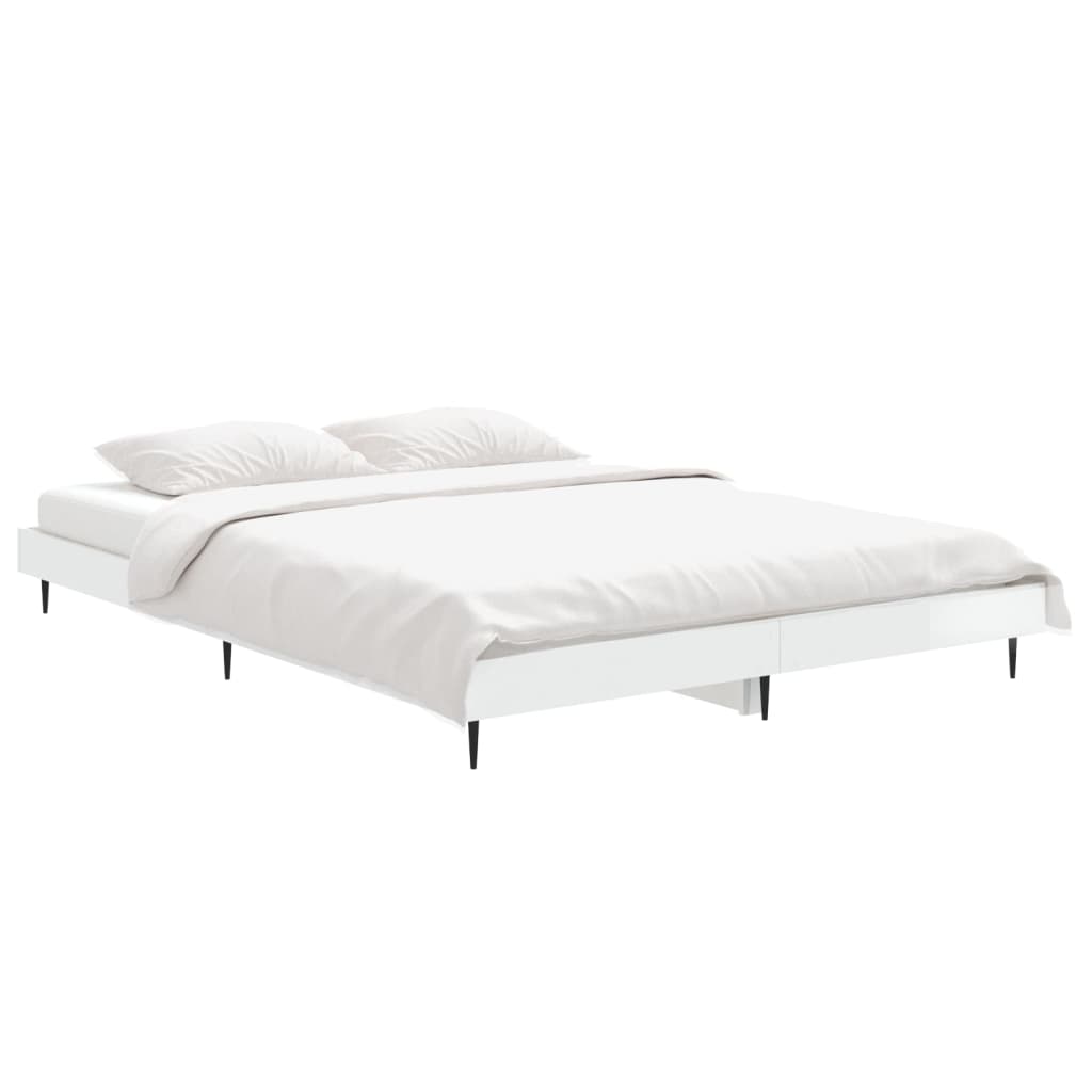 Sengeramme høyglans hvit 135x190 cm konstruert tre